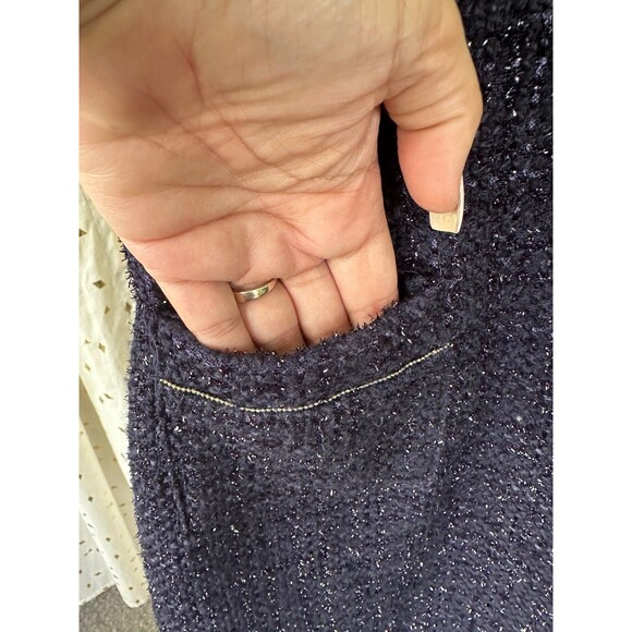 Monteau Navy Metallic Tweed Gold Hardware Trim Front Open Pockets Shift Dress S - Picture 3 of 7